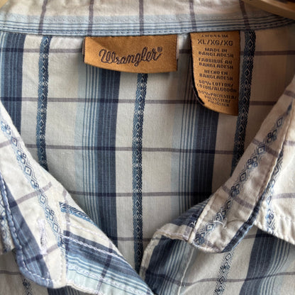 Wrangler Blue Paid Pearl Snap with Roses