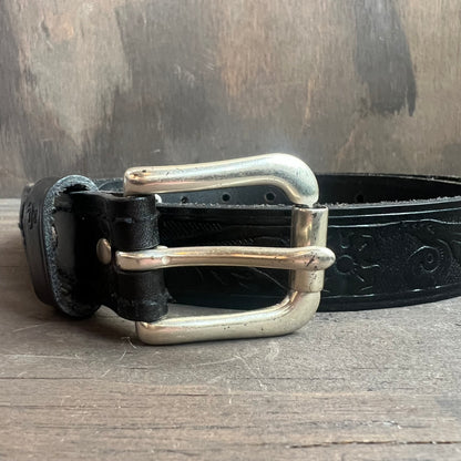 Ralph Lauren Black Tooled Leather Belt