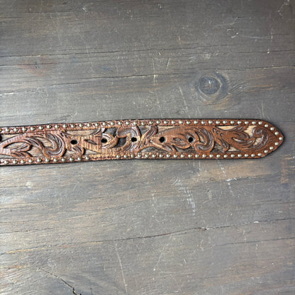 Tooled Leather Embellished Belt