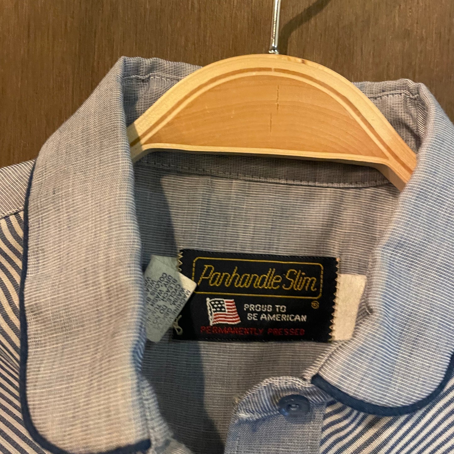 Vintage Panhandle slim ruffle blue button down