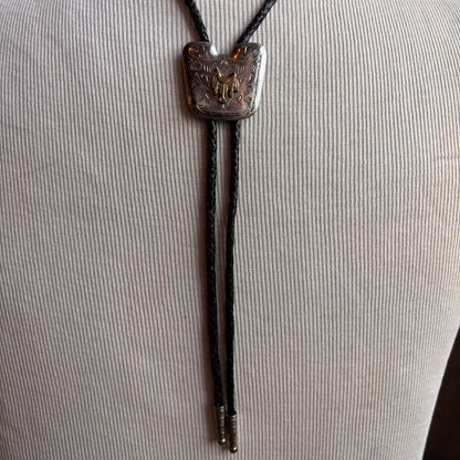 Vintage Hollywood Style Saddle Bolo on Black Leather Tie