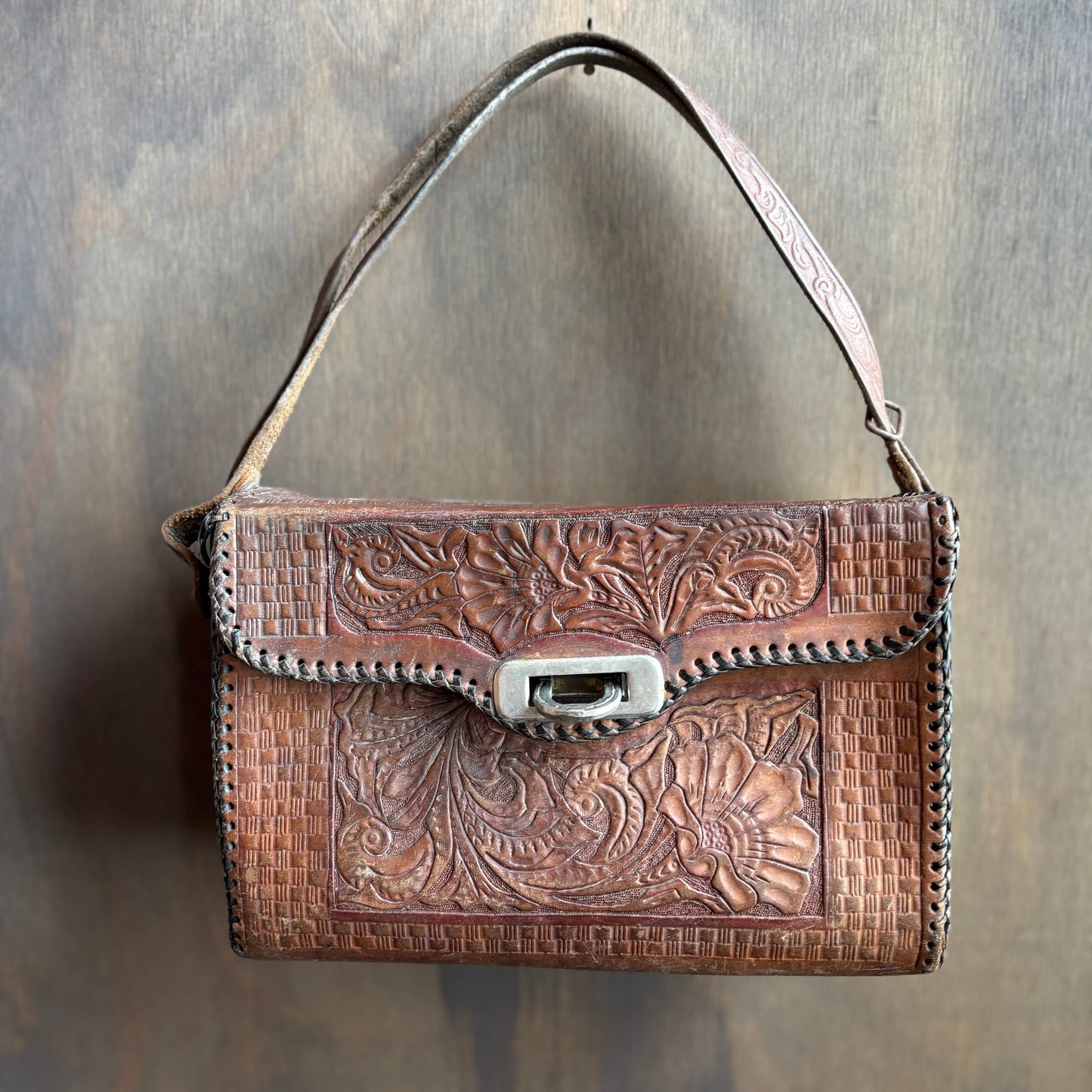 Vintage Tooled Leather Photo Bag