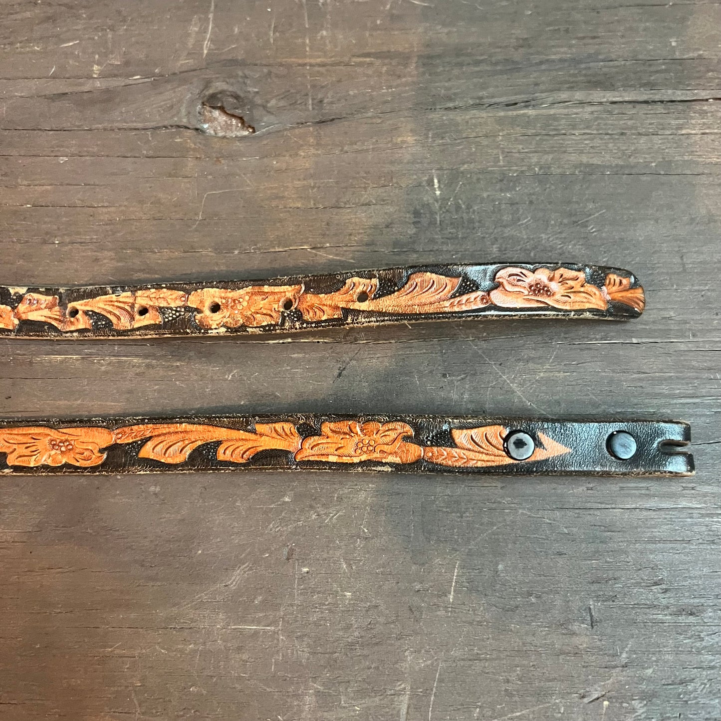 Thin Tooled Leather Belt
