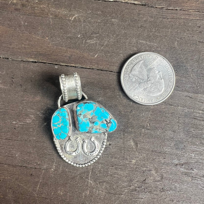 Silver Pendant with Turquoise and Horseshoes