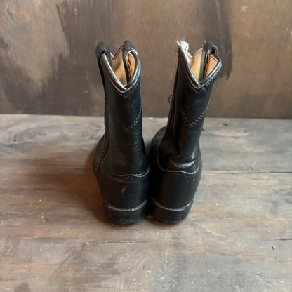 Old West Black Leather Roper Boots