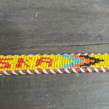Beaded Alaska Brown Leather Belt