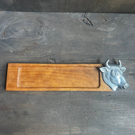 Vintage Cow Pewter Serving Tray