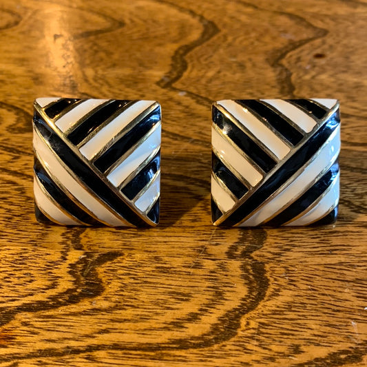 Black & white striped square clip-ons