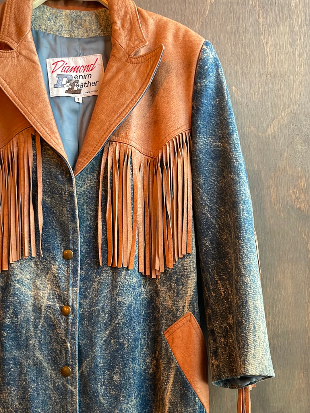 Vintage Diamond Denim and Leather Duster with Fringe