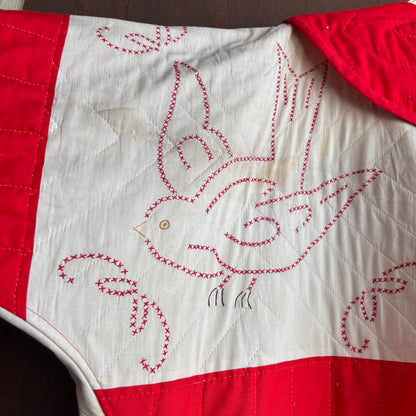 Vintage Red Bird Quilt Cocoon Jacket