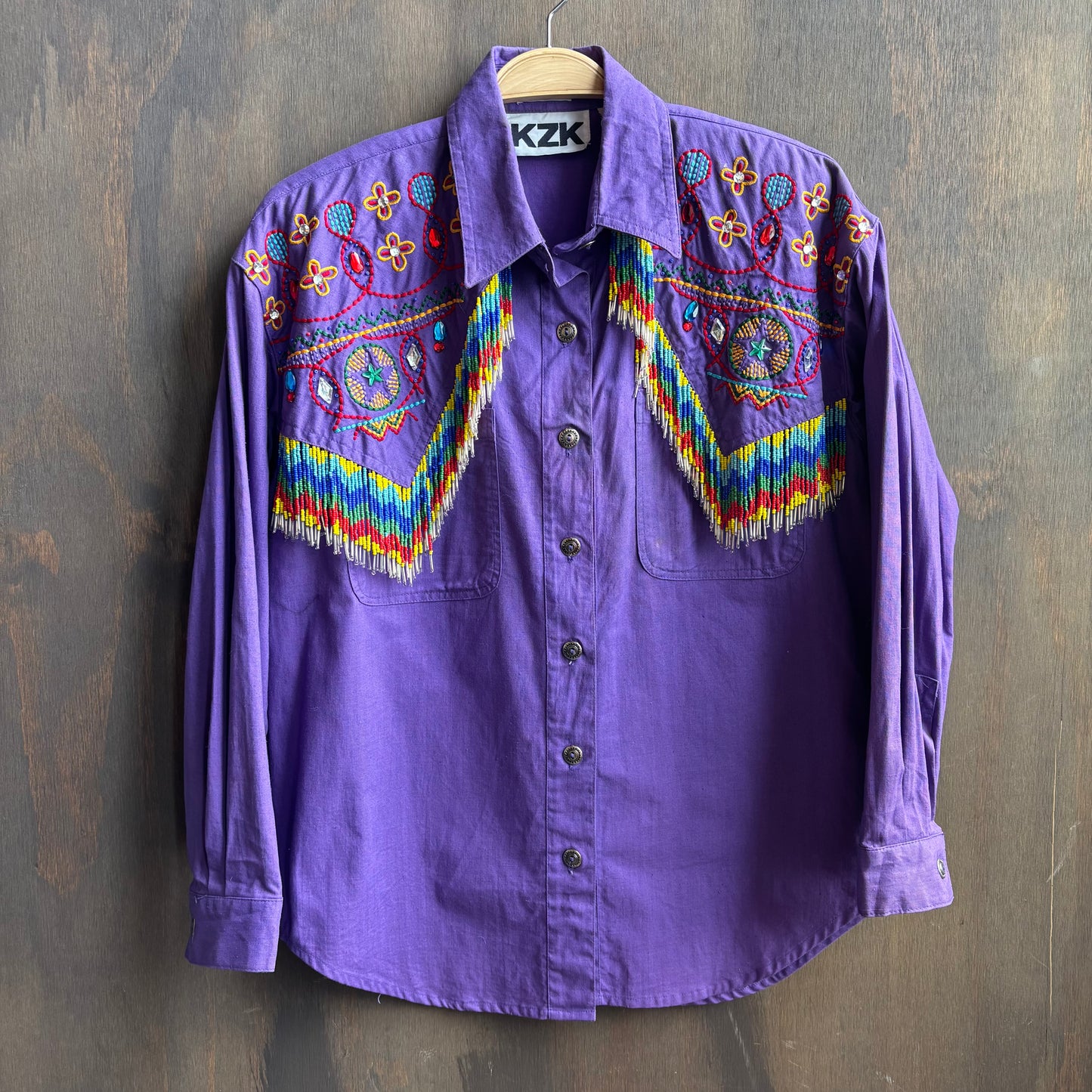 Purple Embellished Button Up with Beaded Fringe
