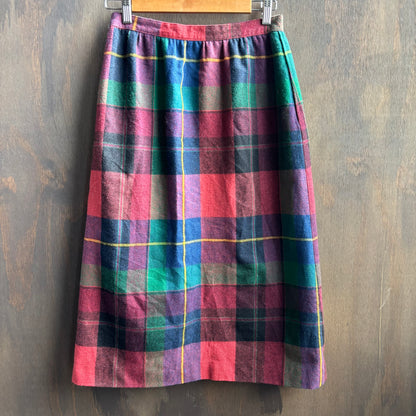 Colorful Plaid Wool Wrap Skirt