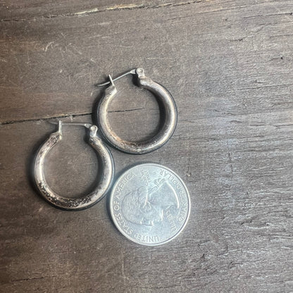 Silver and Black Vintage Hoop Earrings