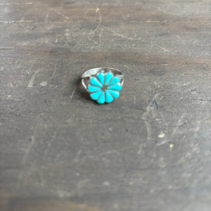 Silver Turquoise Flower Ring