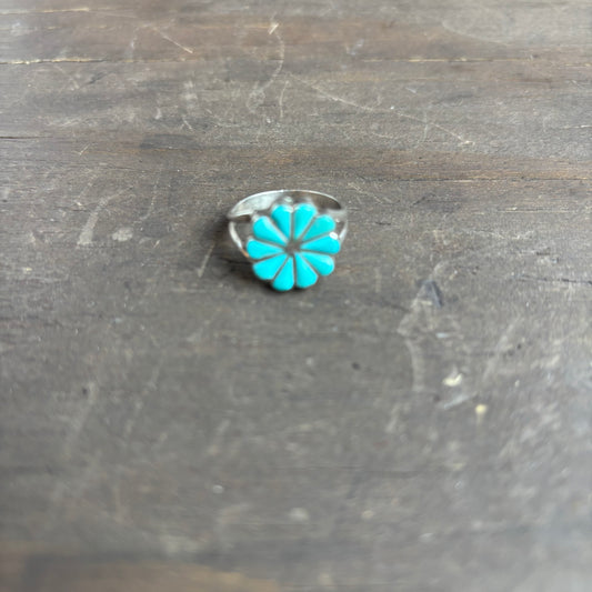 Silver Turquoise Flower Ring