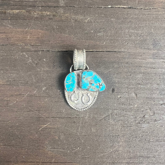 Silver Pendant with Turquoise and Horseshoes