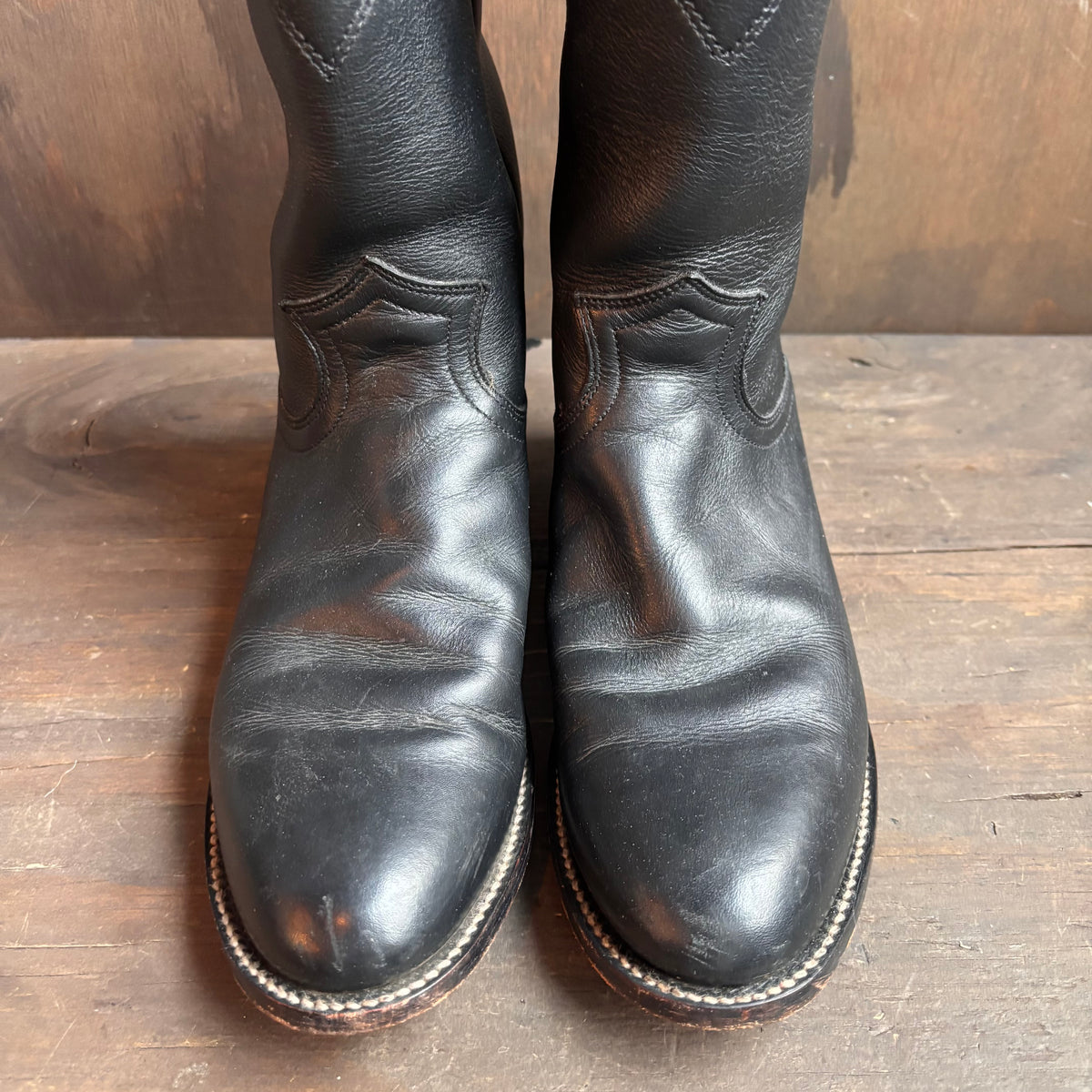 Justin Black Leather Roper Boots