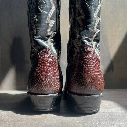 Tony Lama Two-Tone Leather and Lizard Skin Cowboy Boots