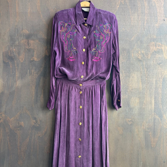 Purple Silk-Feel Embroidered Set (3 pieces)