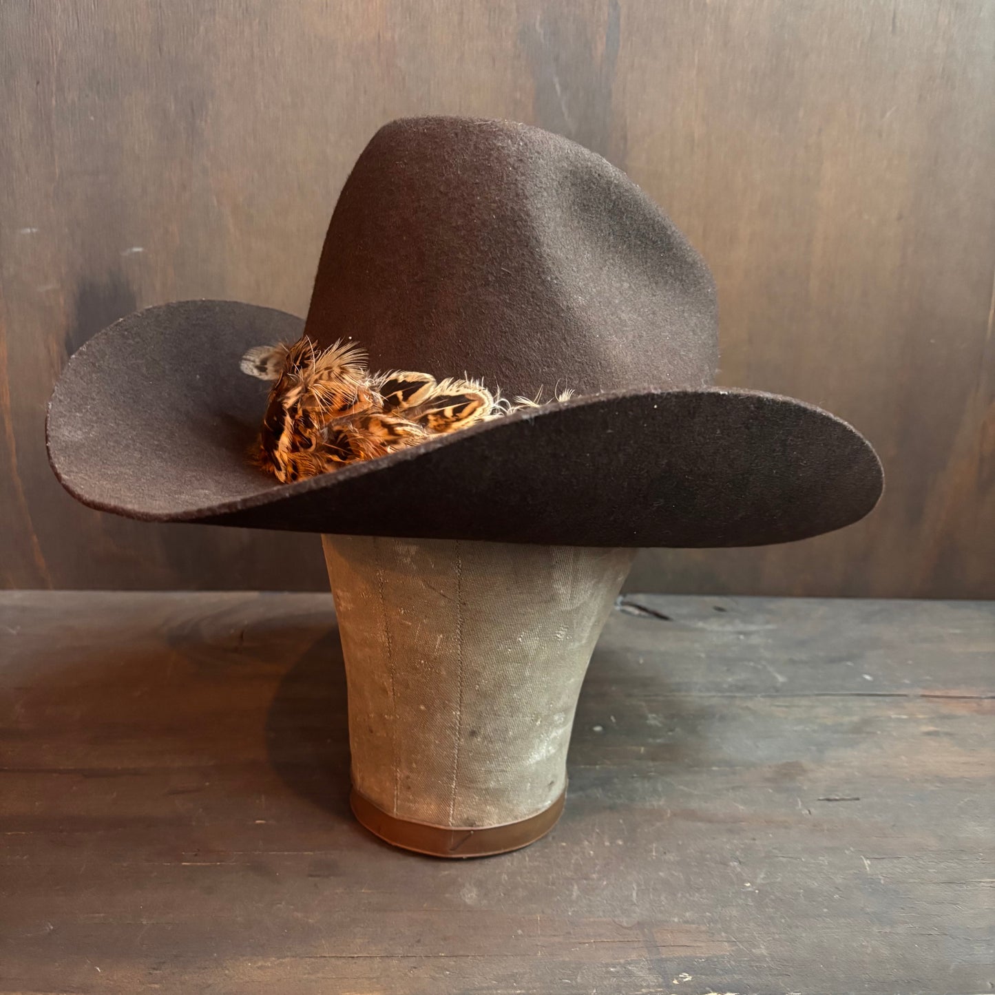 Vintage Bronco Hat with Feather Band