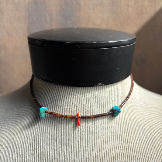 Vintage Turquoise and Red Coral Beaded Necklace