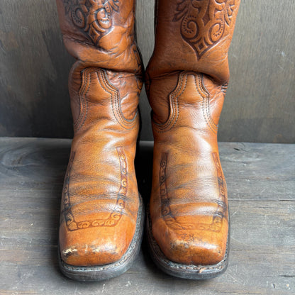 Acme Tan Tooled Leather Boots