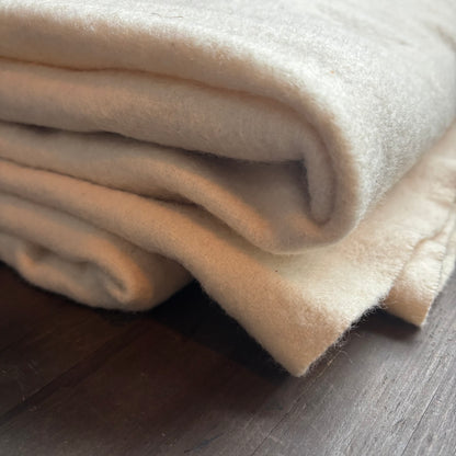 Cream Wool Blanket with Light Blue Stripe