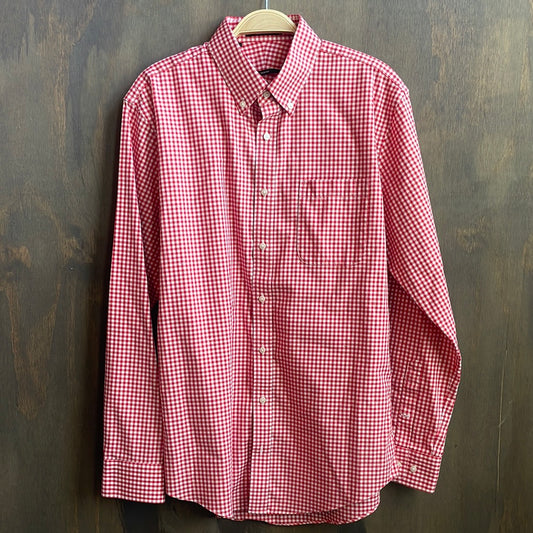 Custom Embroidered Red and White Checkered Button Up