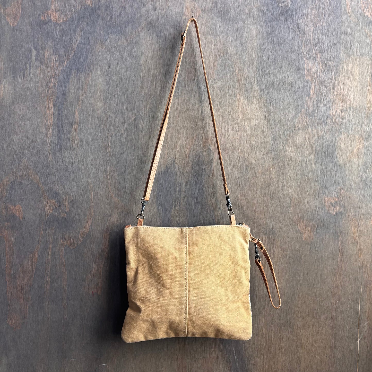 Cowhide Trim Woven Crossbody Bag