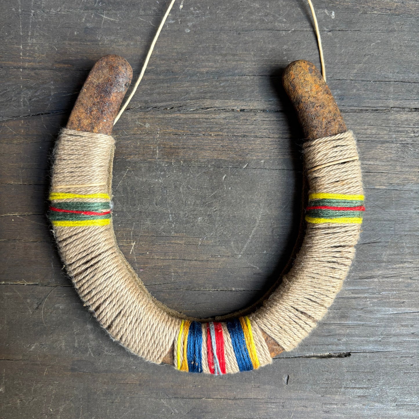 Beige Thread Wrapped Hanging Horseshoe