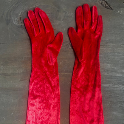 Long Red Velvet Gloves