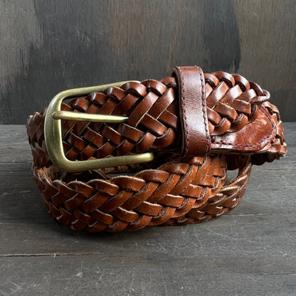 Brown Braided Belt with Solid Brass Buckle