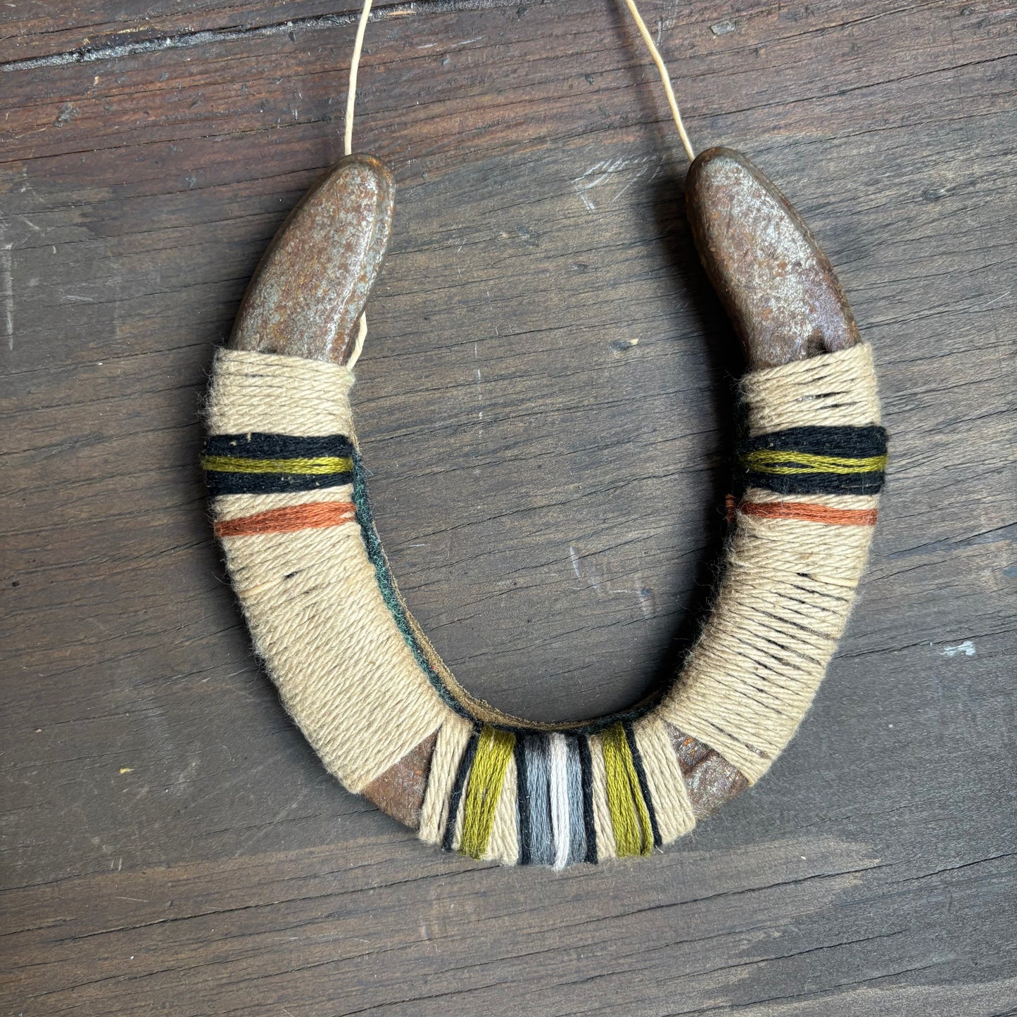 Beige Thread Wrapped Hanging Horseshoe