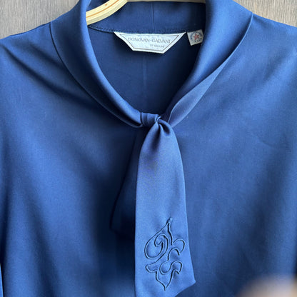 Vintage Navy Blue Blouse with Tie