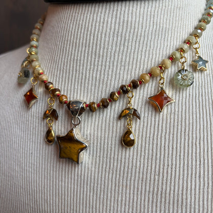 Ostrich Moon Tigers Eye Star Necklace