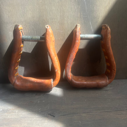 Hand Tooled Leather Stirrup Set