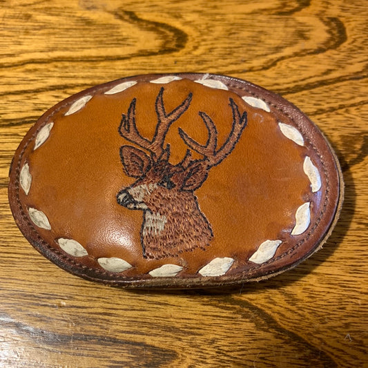 Nocona deer head leather belt buckle