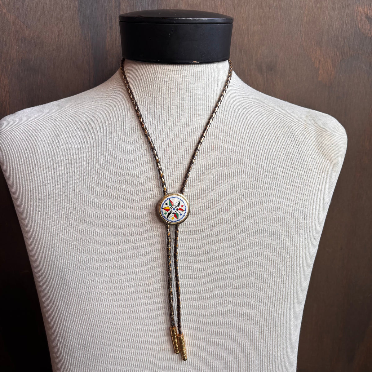 Vintage Colorful Bolo on Two-Tone Metallic Tie