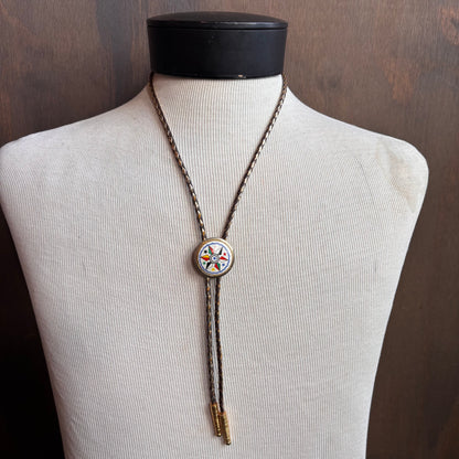 Vintage Colorful Bolo on Two-Tone Metallic Tie