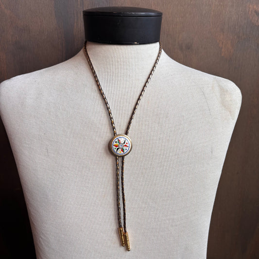 Vintage Colorful Bolo on Two-Tone Metallic Tie