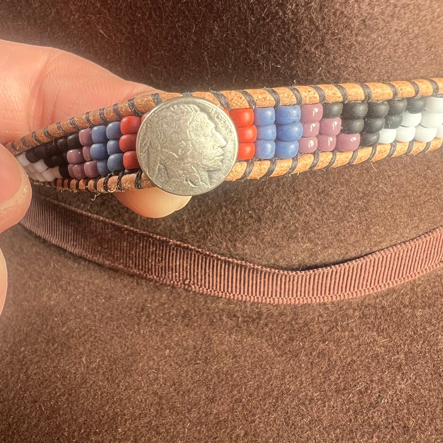 Beaded Leather Hat Band