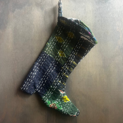 Vintage Silk Quilt Cowboy Boot Stocking