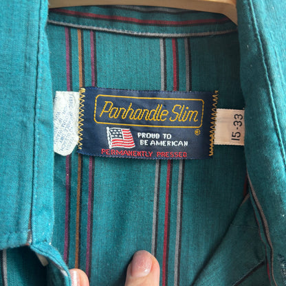 Panhandle Slim Teal Striped Pearl Snap