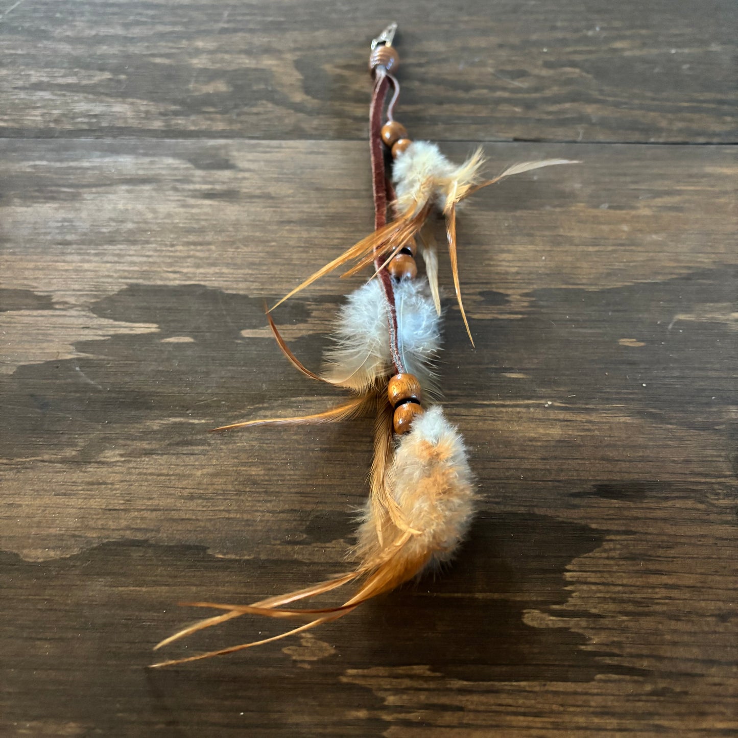 Feather and Wood Bead Clip