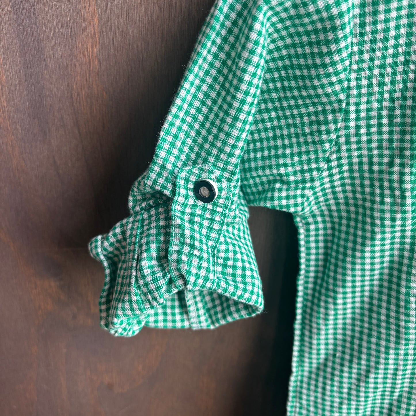 Kids Green Gingham Button Up