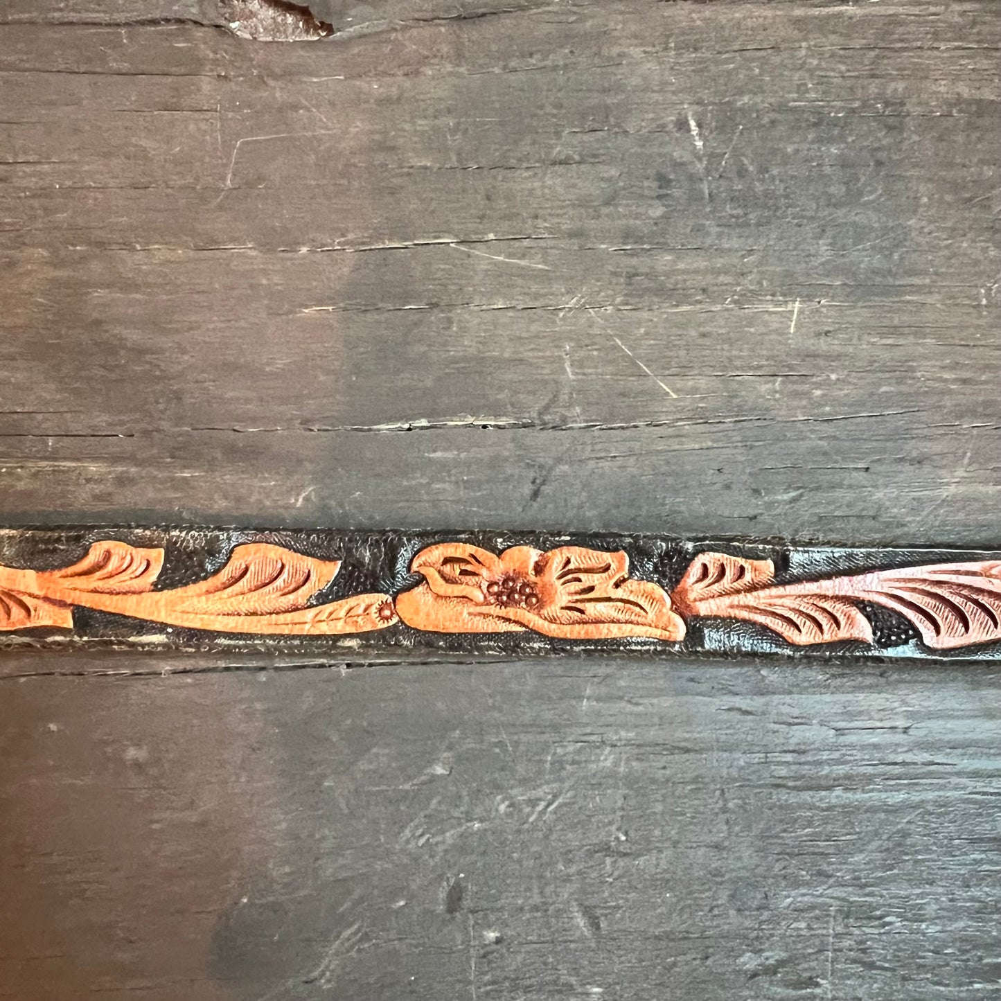 Thin Tooled Leather Belt