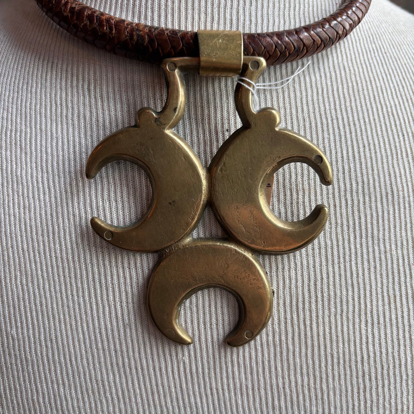 Mac Warman Triple Moon Medallion Leather Collar