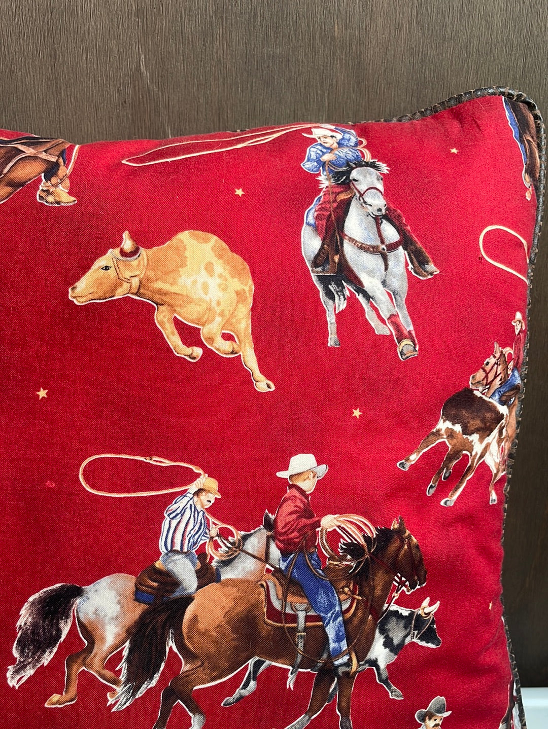 Roping Cowboy Red Pillow