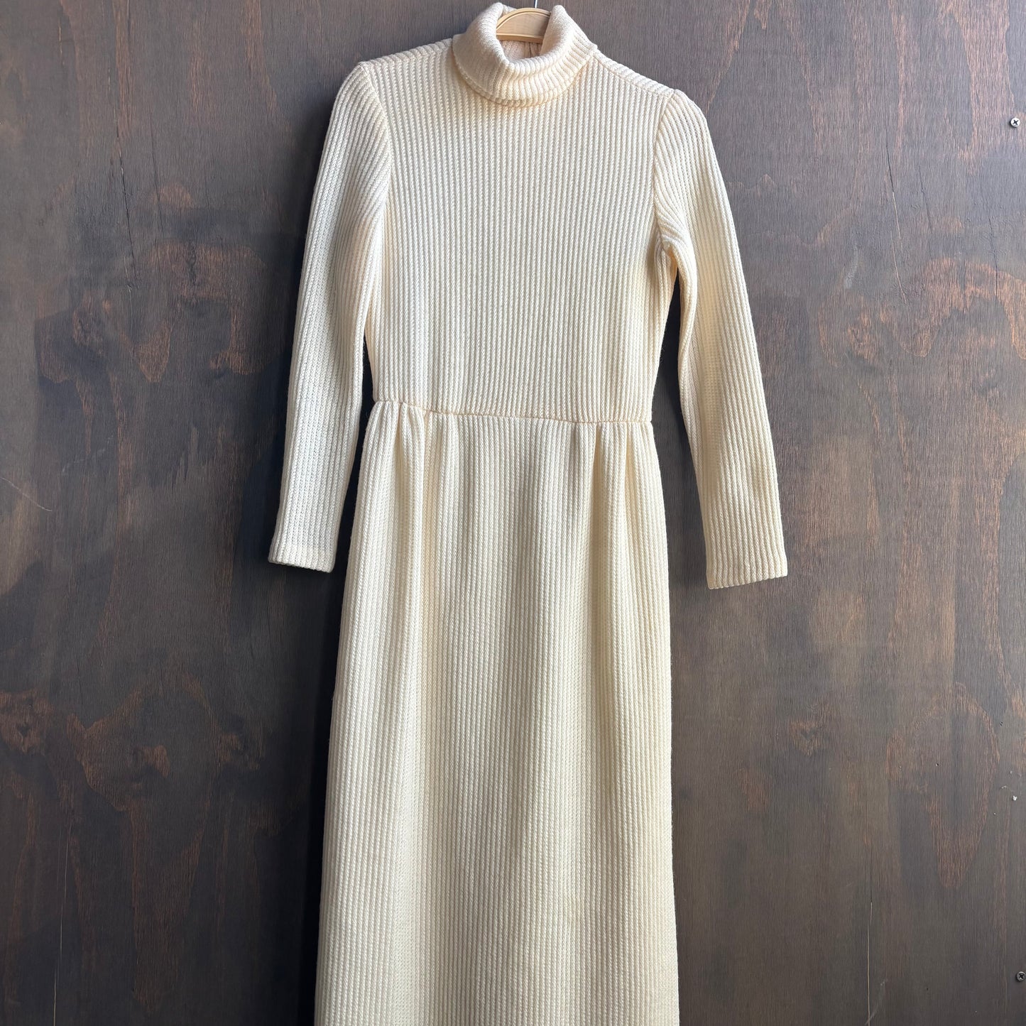 Vintage Cream Wool Turtleneck Dress