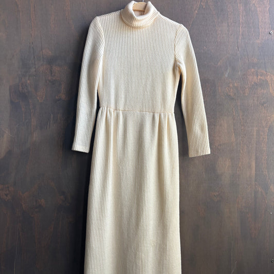 Vintage Cream Wool Turtleneck Dress